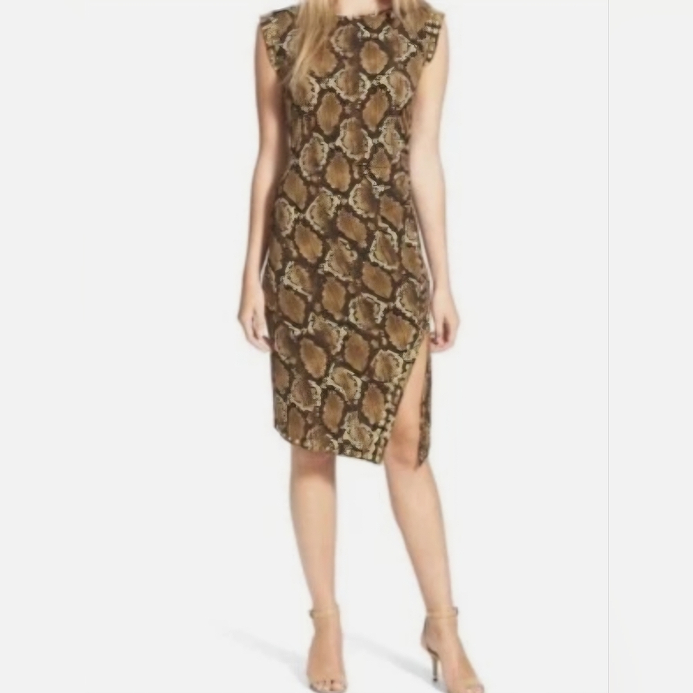 Michael Kors Brown Snake Print Midi Dress